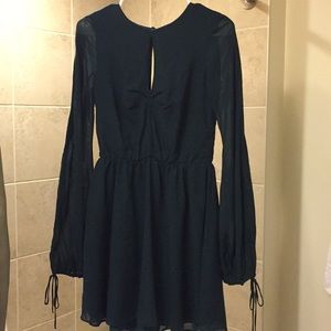 Green Chiffon Long Sleeve Dress